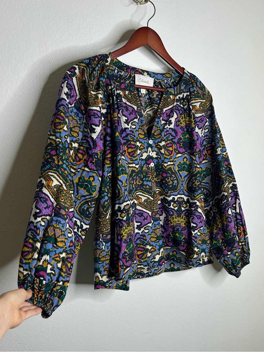 Cleobella 100% Organic Cotton Multicolor Puff Sleeve Poplin Blouse
